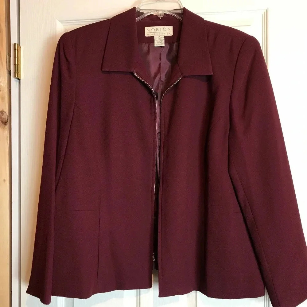 Norton McNaughton Women’s Size 18 Maroon Zip Work Blazer Y2K EUC